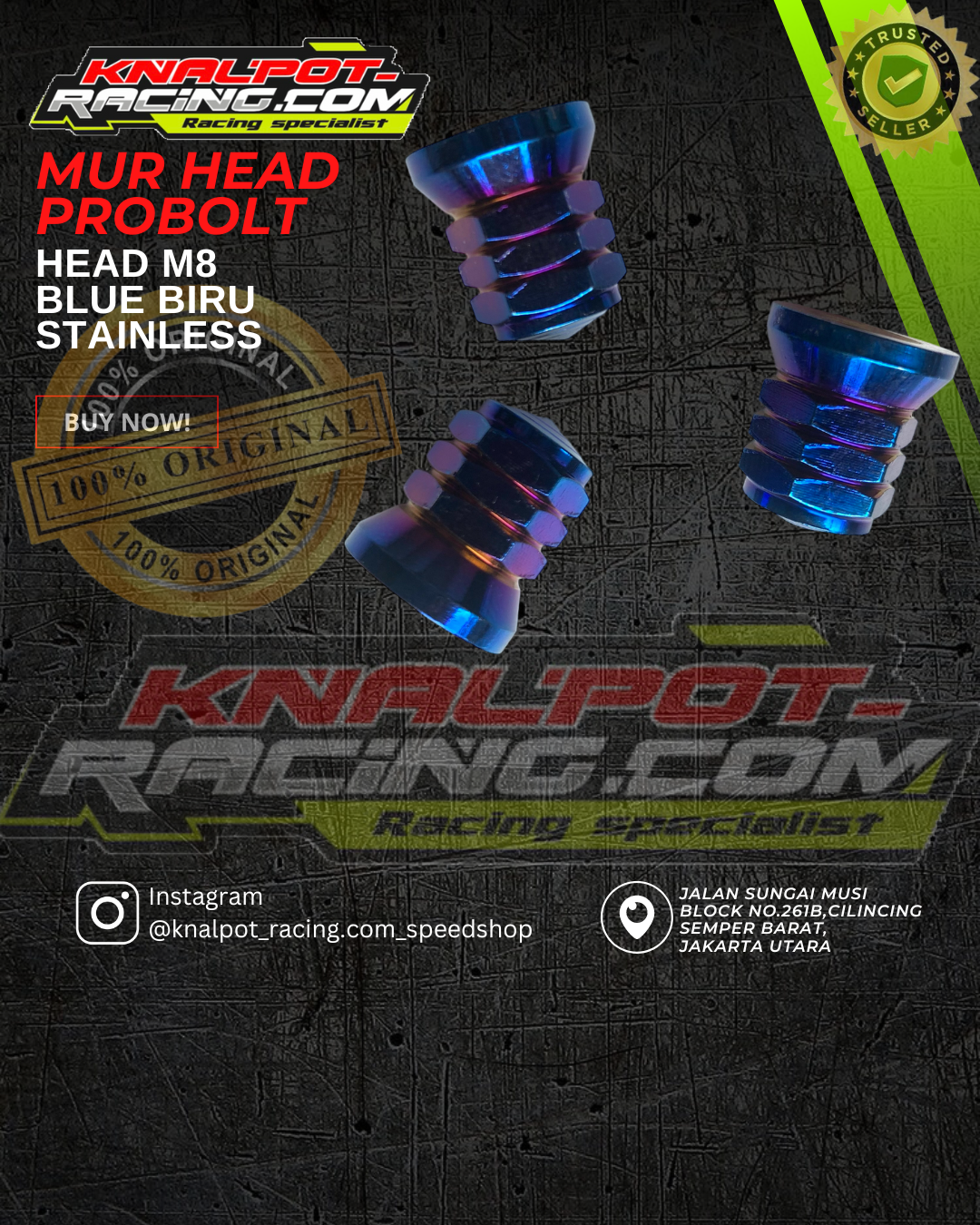 MUR HEAD PROBOLT HEAD M8 BLUE BIRU STAINLESS